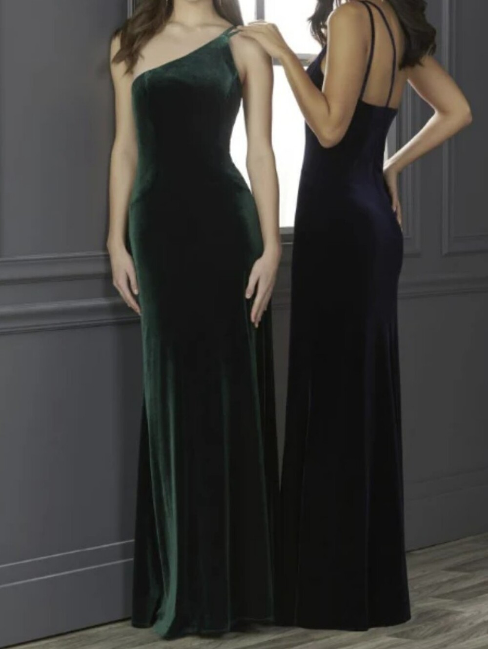Vintage Christina Wu Velvet One-Shoulder Evening Dress in Black
